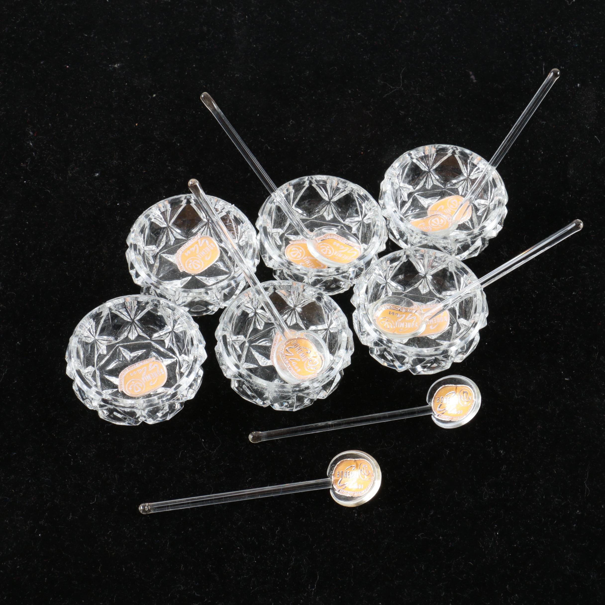 Bohemia Glass Salt Cellars with Salt Spoons