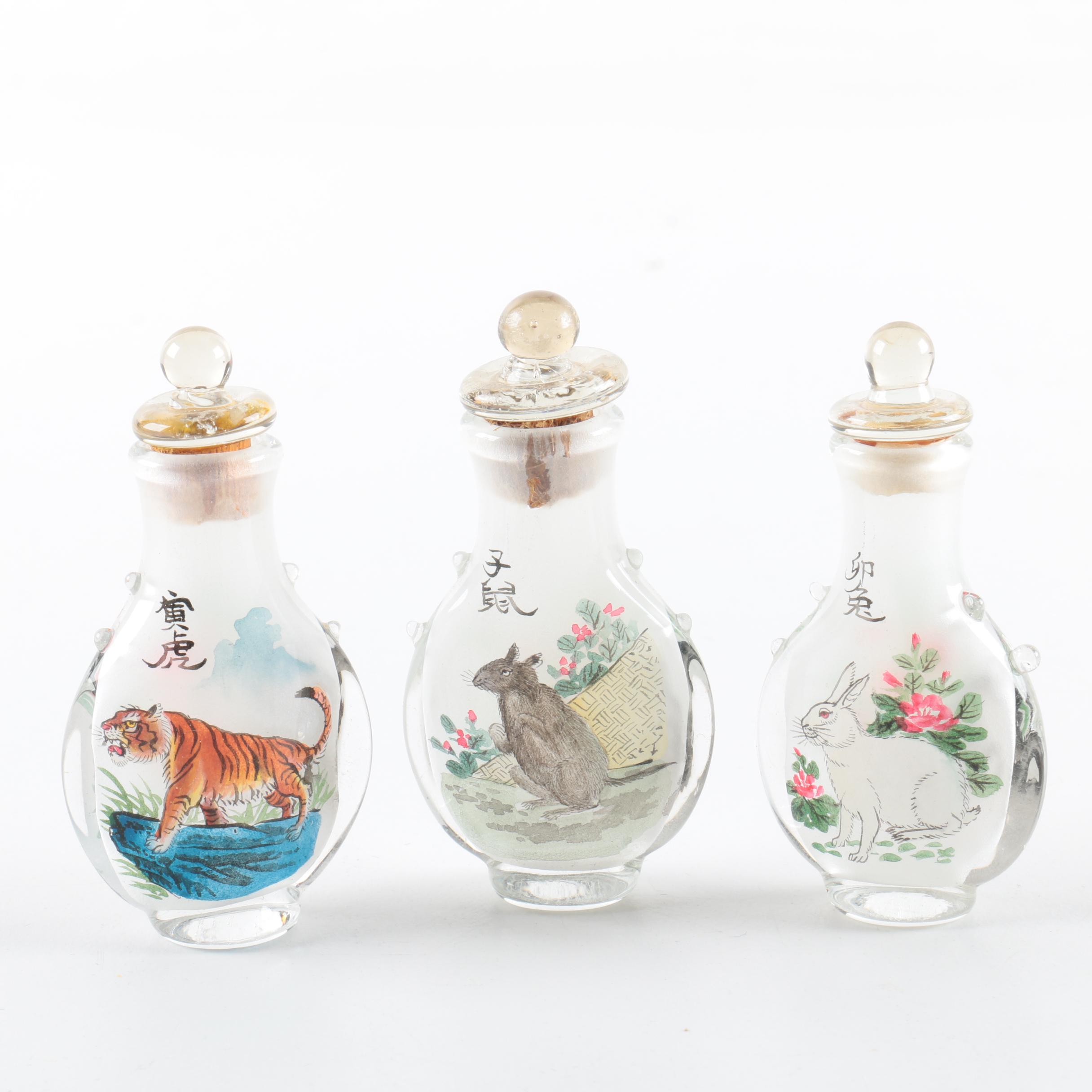 Set of Chinese Zodiac Glass Snuff Bottles