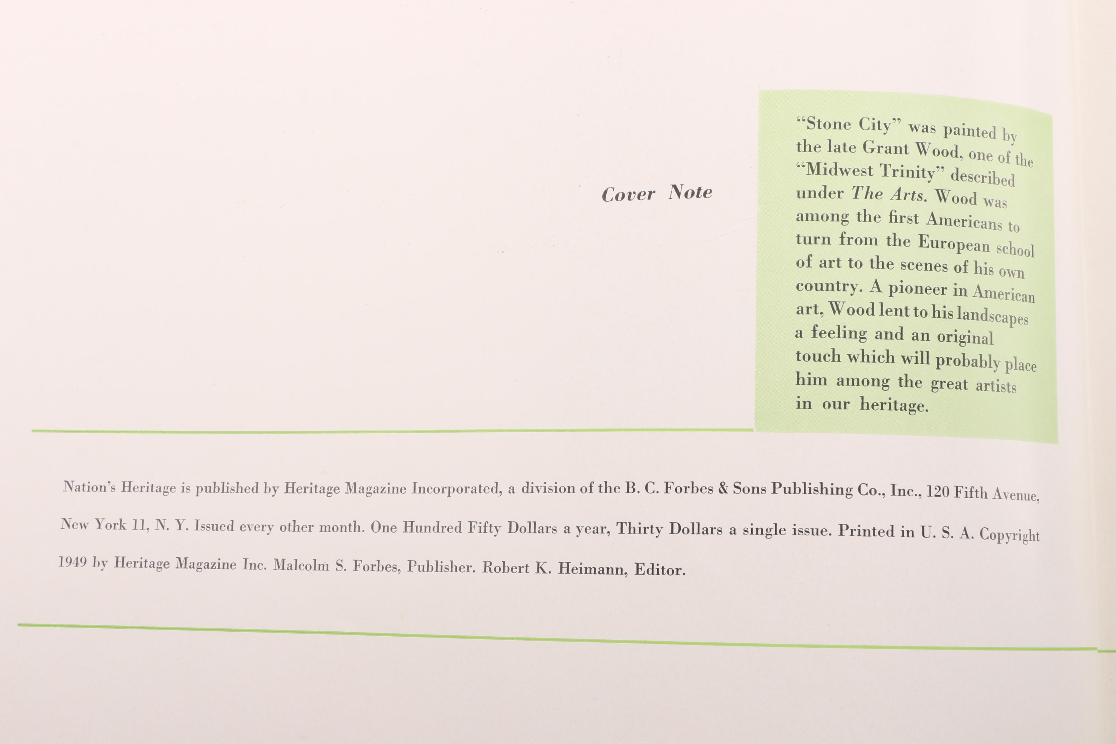 1949 Malcolm Forbes and Robert Heimann Signed "Nation's Heritage" First Issue