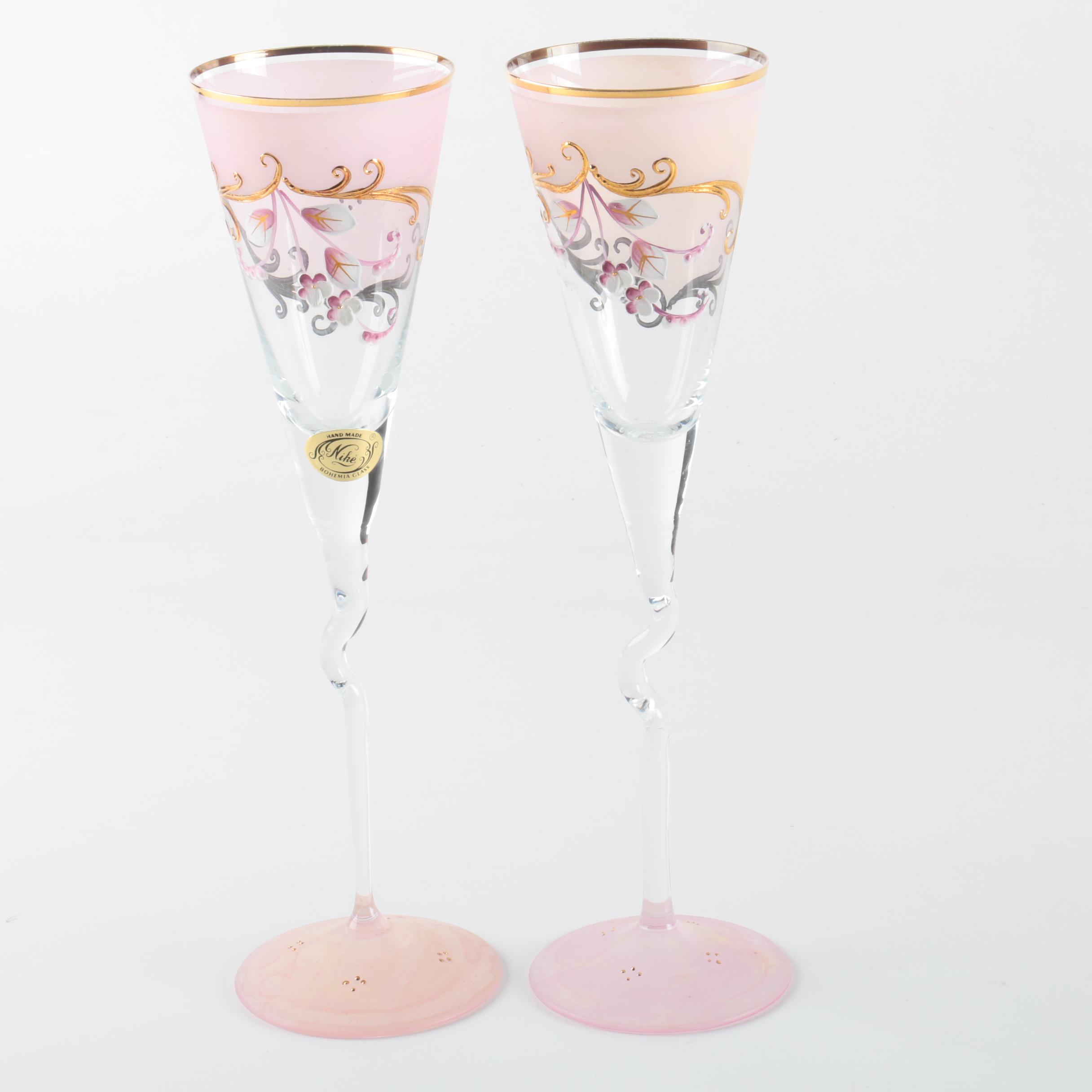 Tiffin Franciscan "Rambler Rose" Goblets and Bohemia Glass "Niké" Stemware