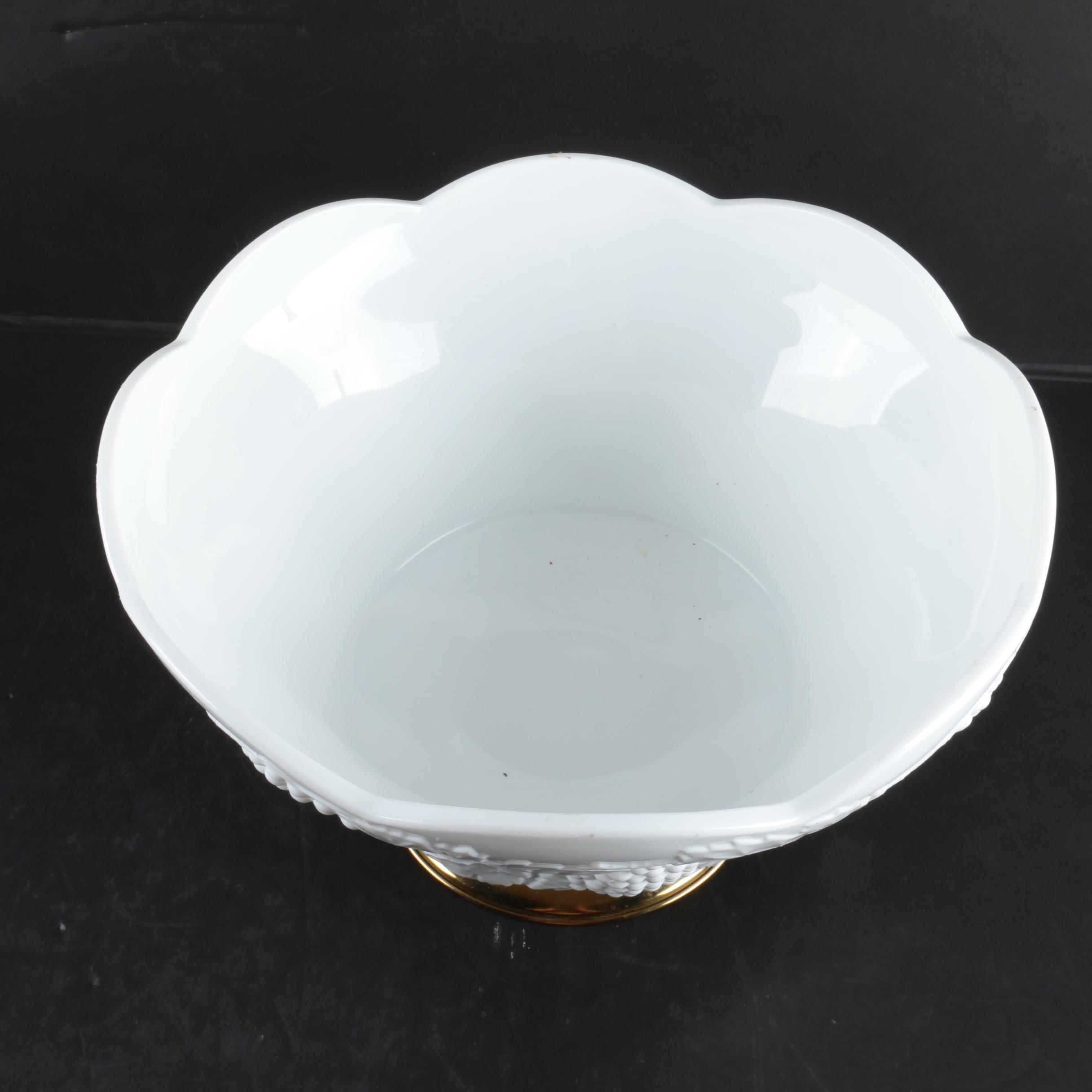 Colony Glass "Harvest" Milk Glass Punch Bowl and Cups