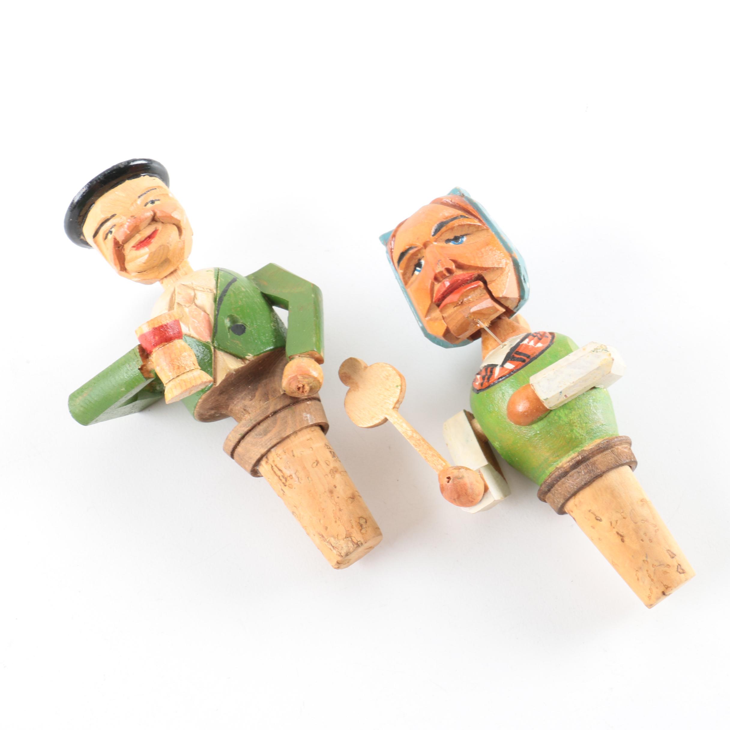 Vintage Anri Wooden Bottle Stoppers and Corkscrews