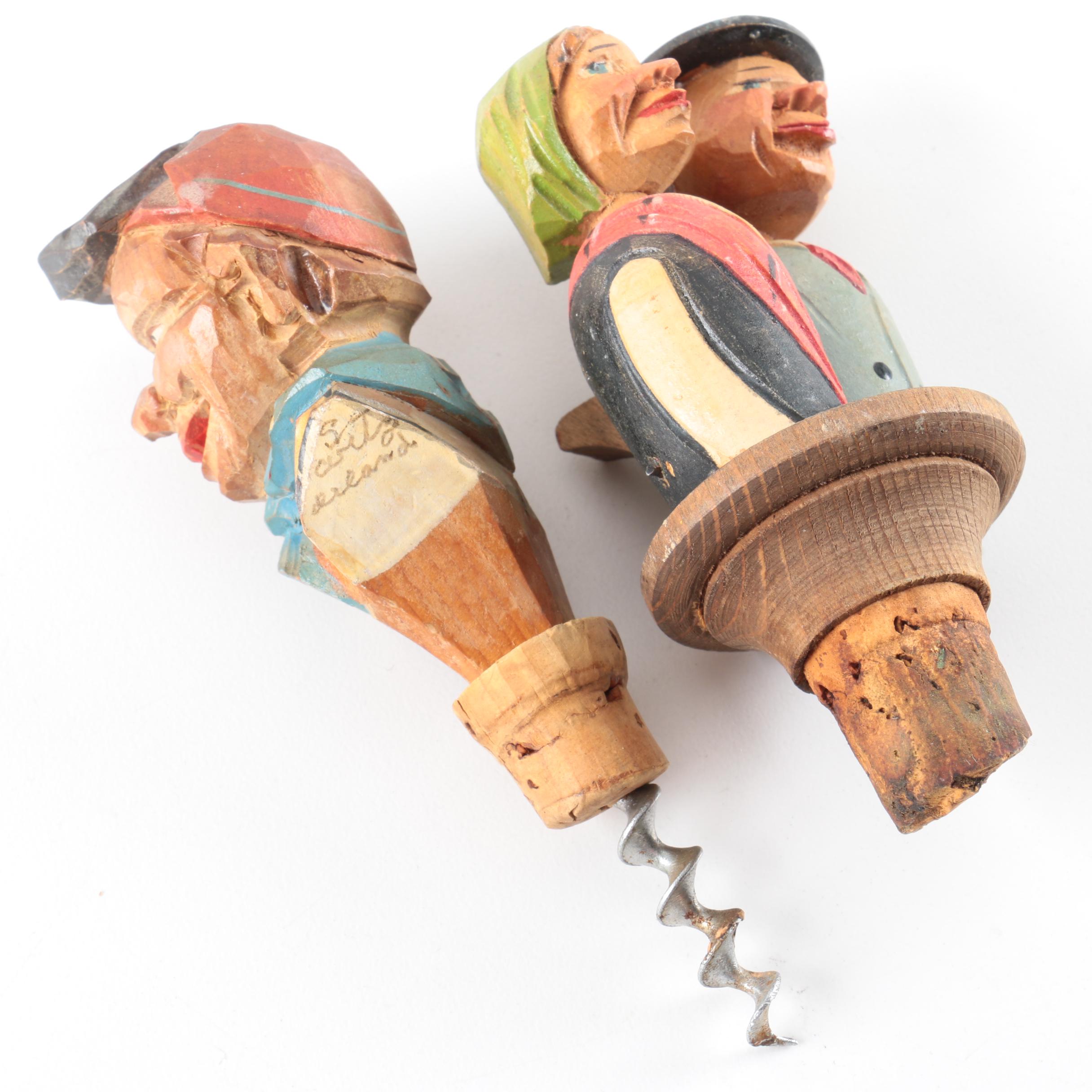 Vintage Anri Wooden Bottle Stoppers and Corkscrews