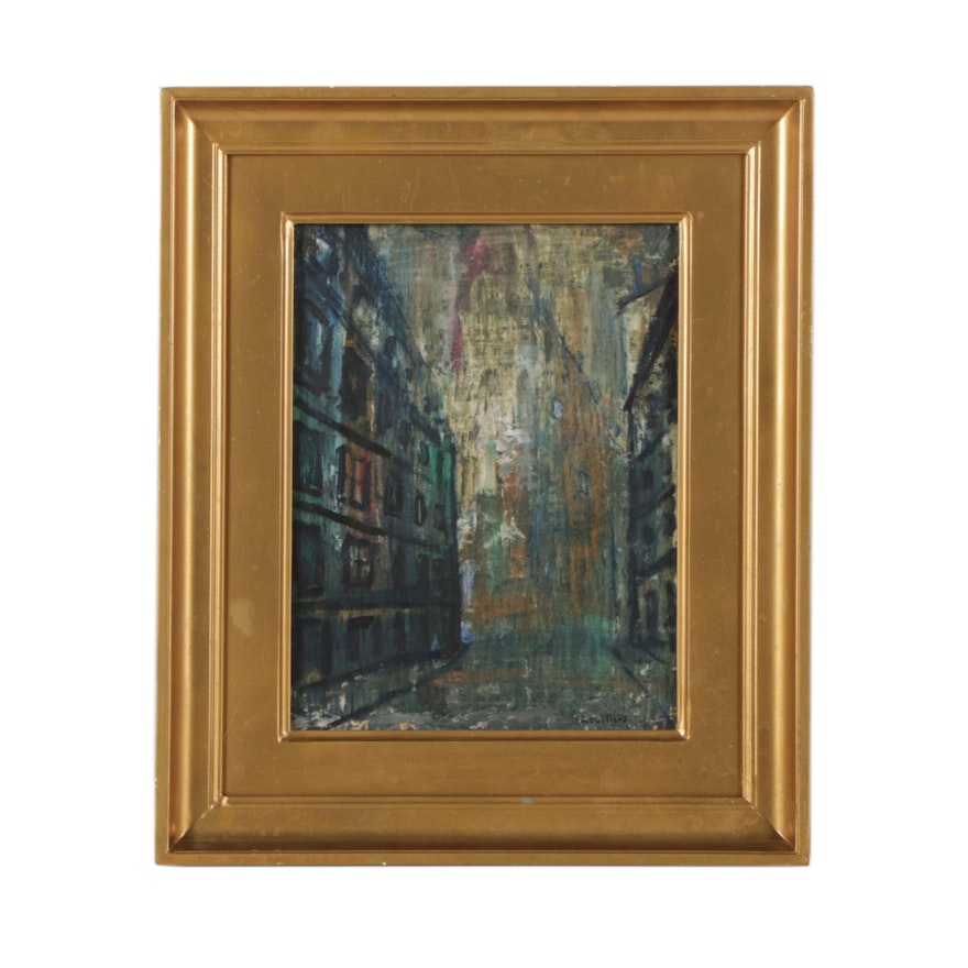 Rouillard Oil Painting of a Dreary Street