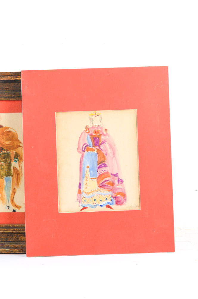 Watercolors of Medieval Stage Character Costumes by C. Fortini