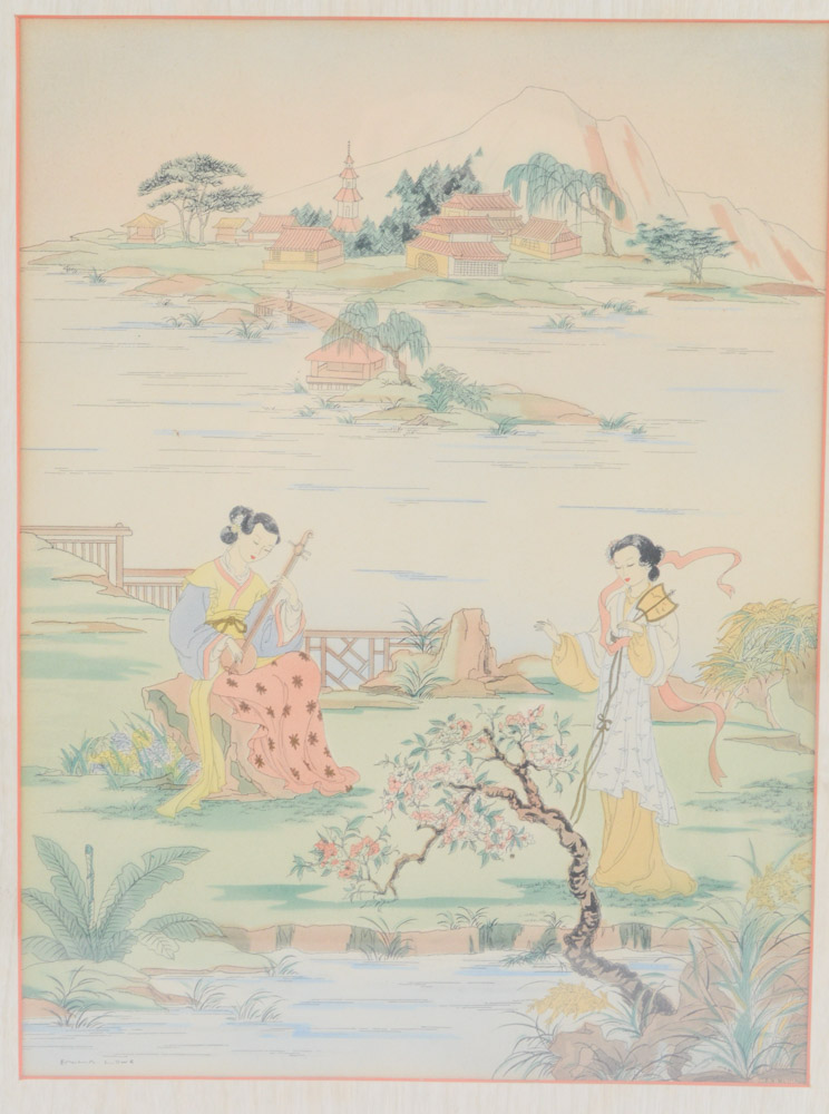 Enila Lowe Offset Lithograph of Japanese Scene