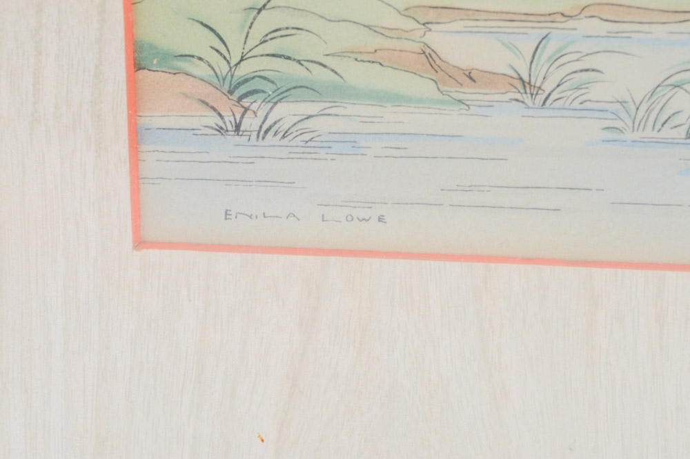 Enila Lowe Offset Lithograph of Japanese Scene