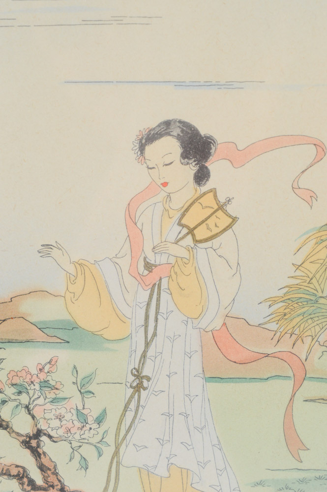 Enila Lowe Offset Lithograph of Japanese Scene