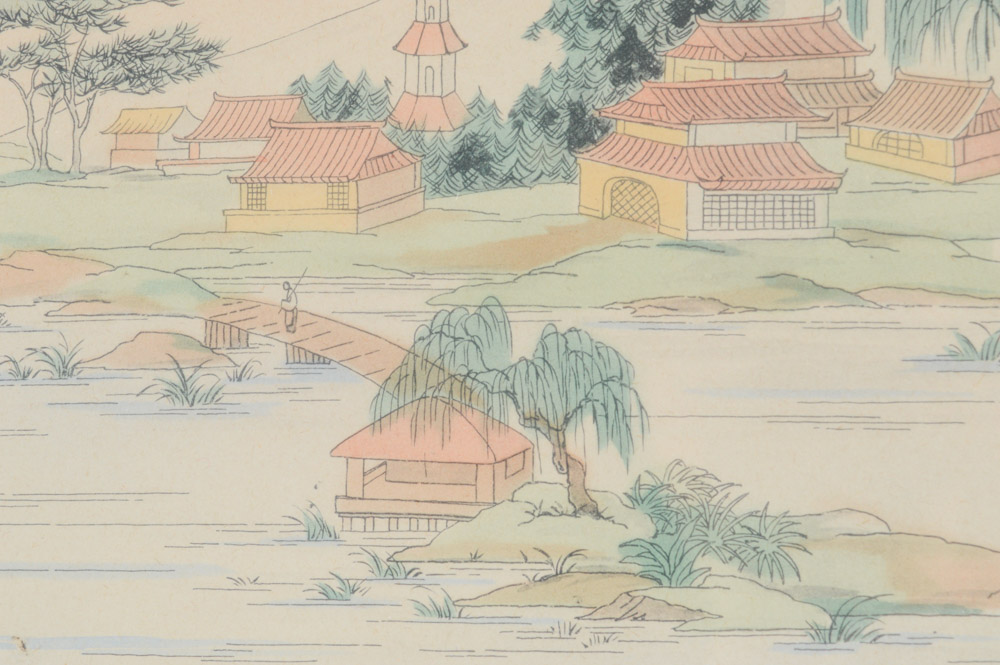 Enila Lowe Offset Lithograph of Japanese Scene