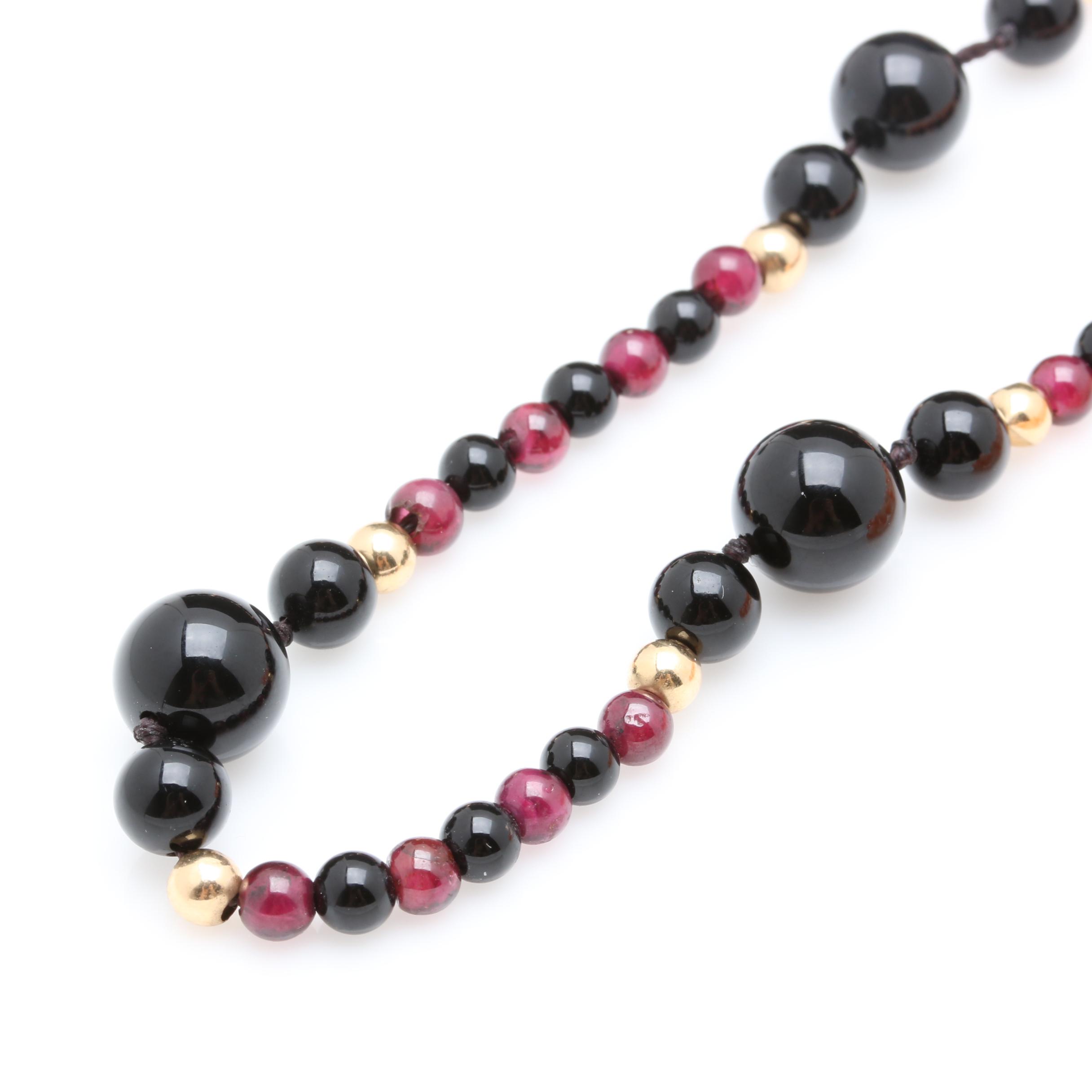 14K Yellow Gold Coral, Rhodolite Garnet and Black Onyx Bead Necklaces