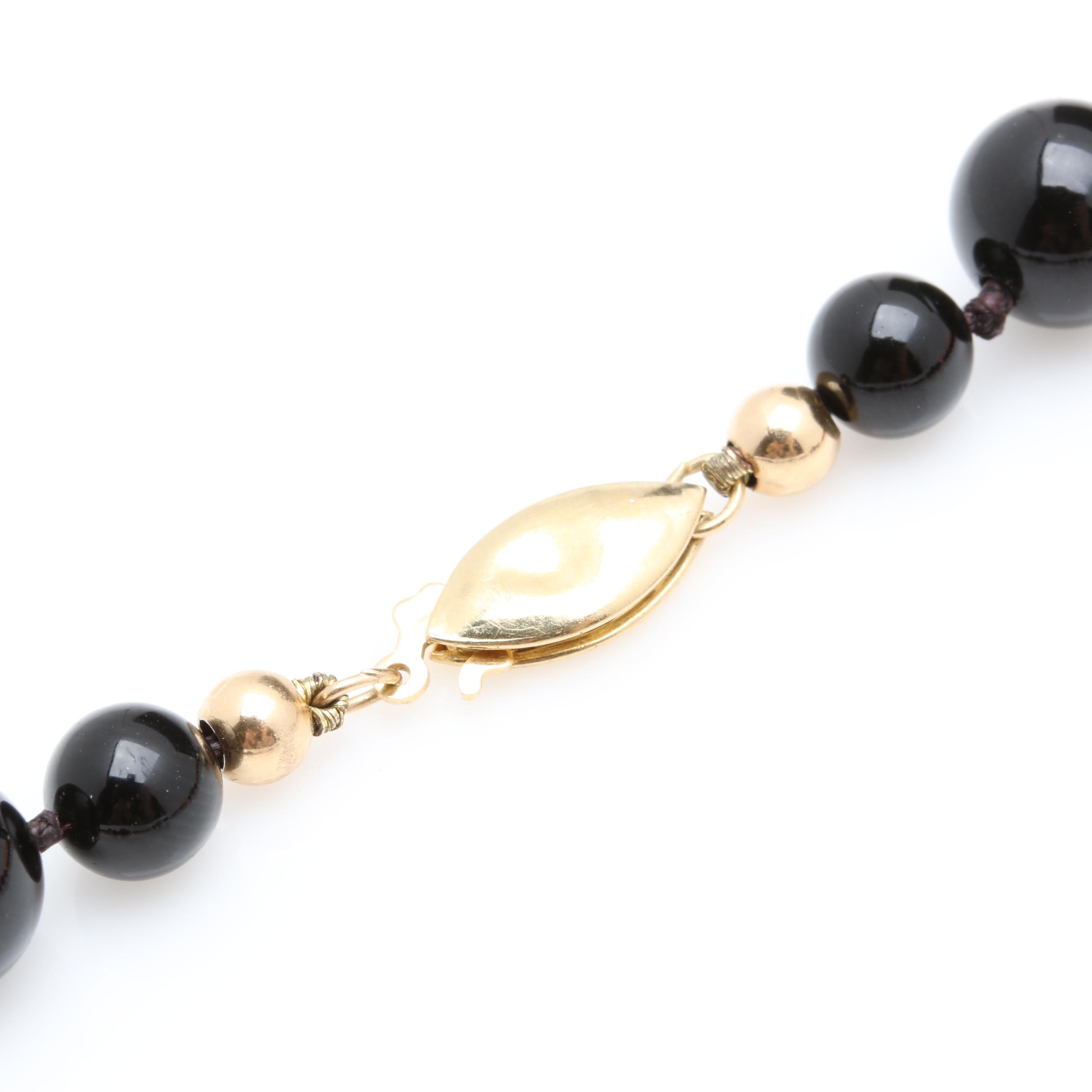 14K Yellow Gold Coral, Rhodolite Garnet and Black Onyx Bead Necklaces