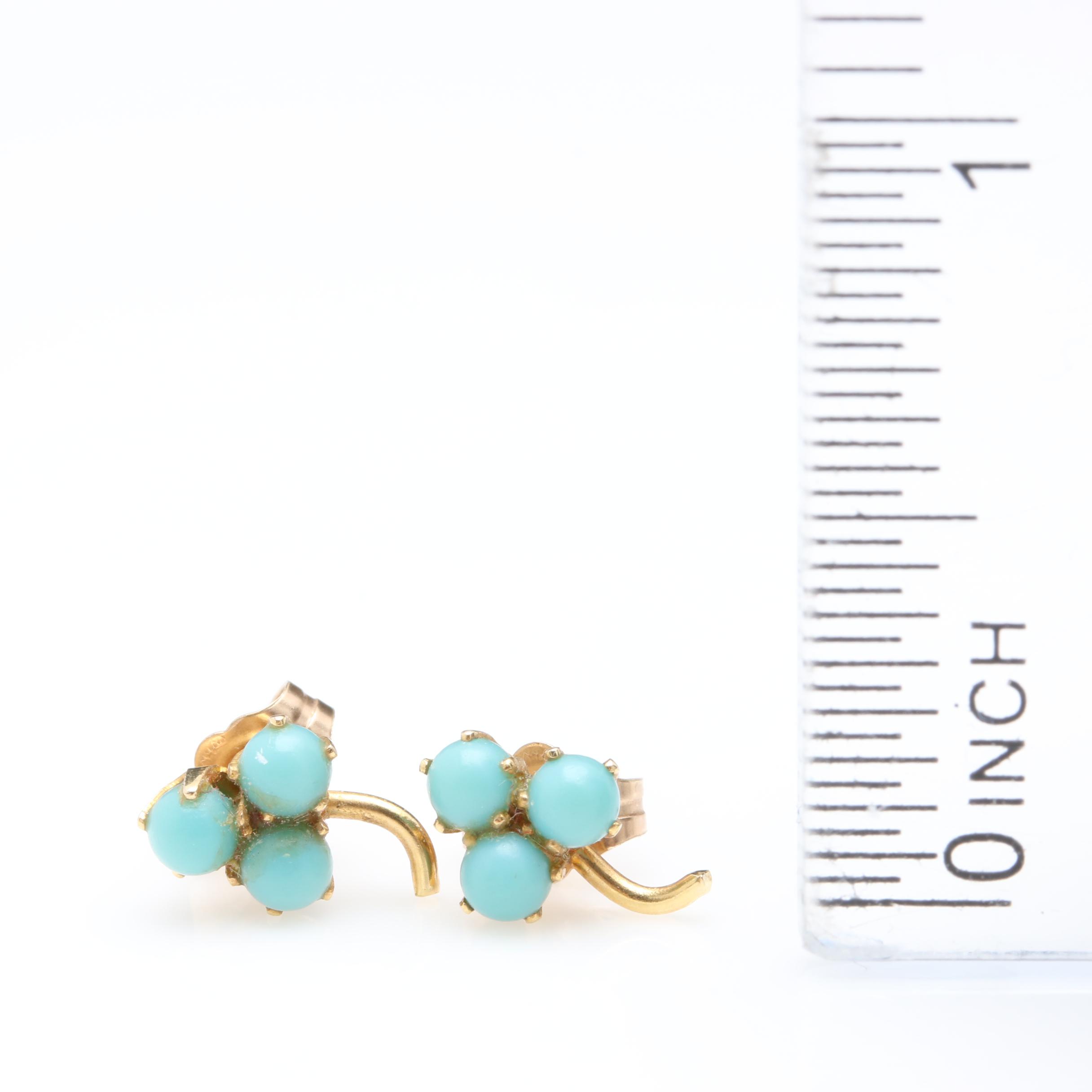 14K Yellow Gold Anklet and Earrings Including Imitation Turquoise