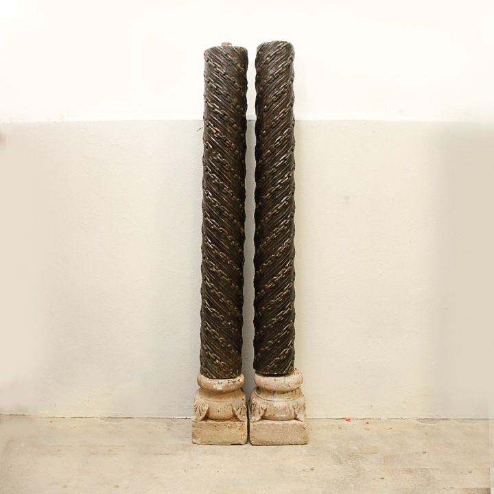 Two Chain-Link Carved Architectural Pillars
