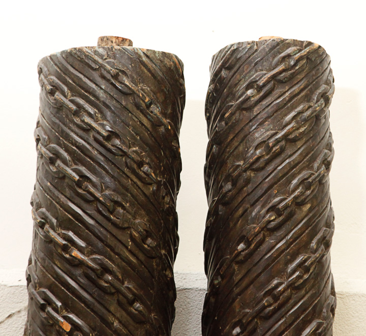 Two Chain-Link Carved Architectural Pillars