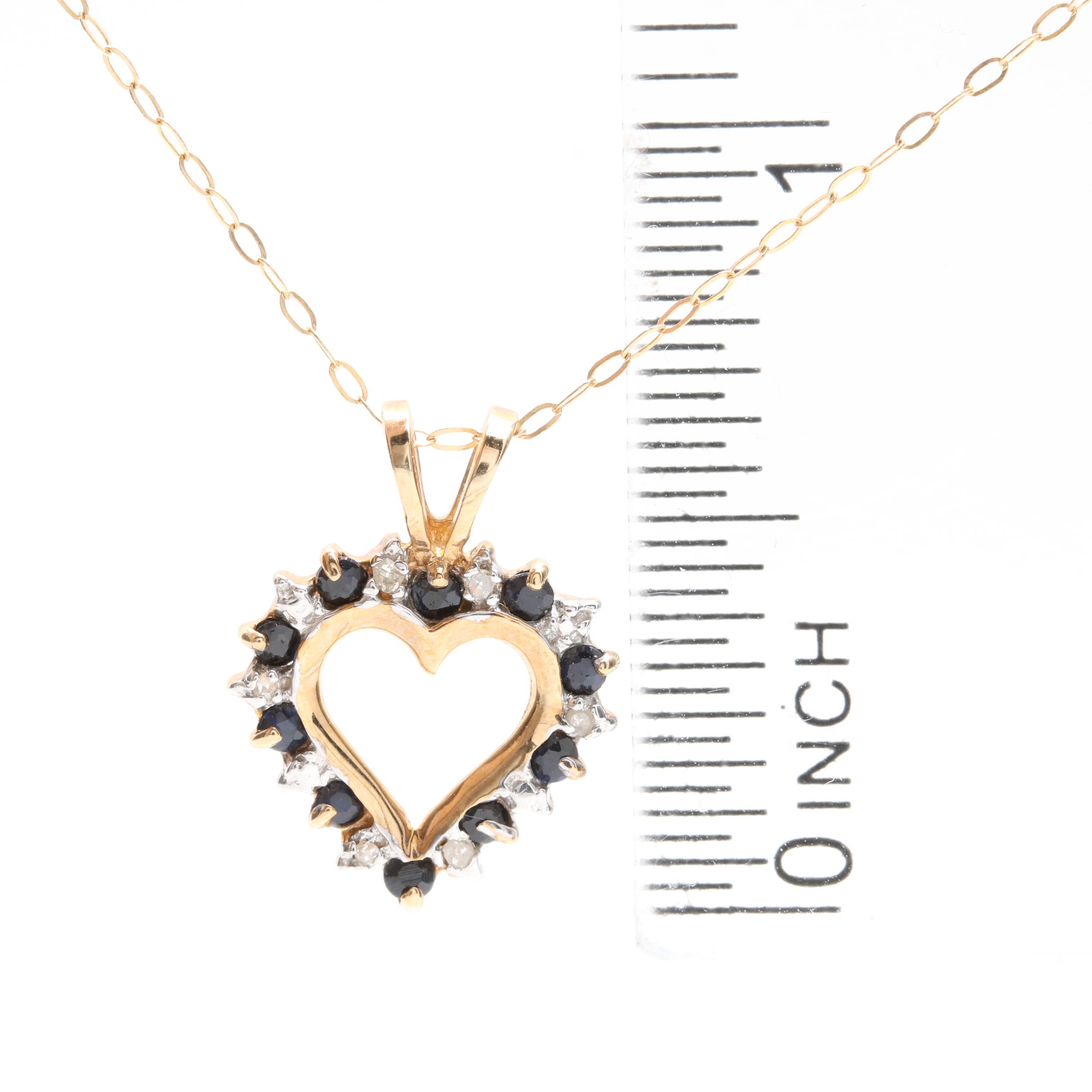 10K Yellow Gold Sapphire and Diamond Heart Necklace