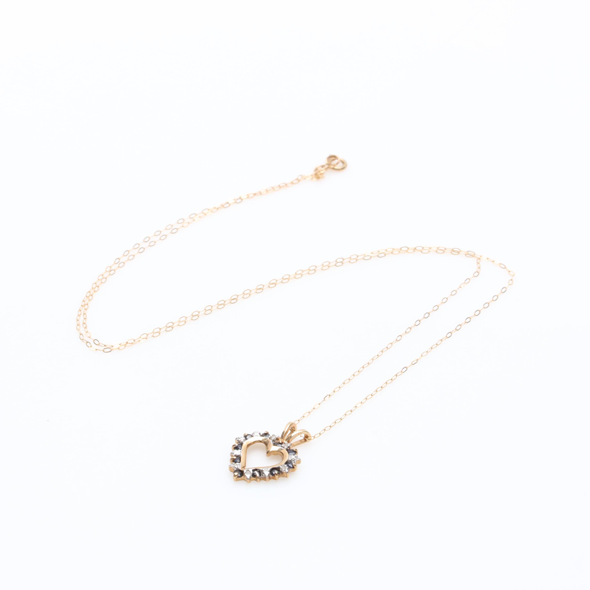 10K Yellow Gold Sapphire and Diamond Heart Necklace