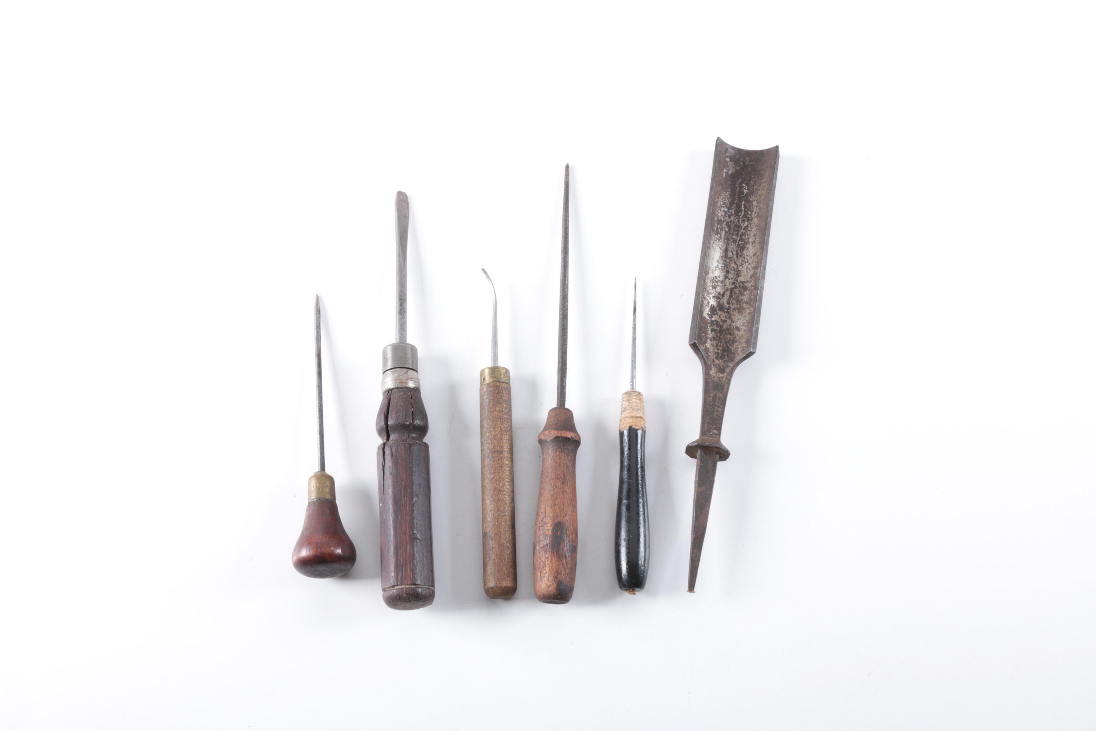 Vintage Wooden Toolbox with Wood Carving Tools