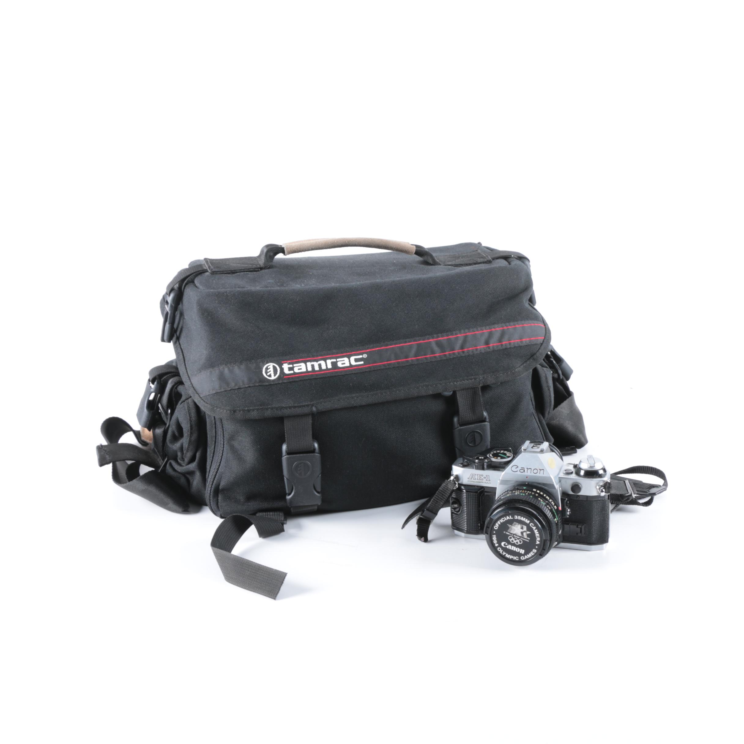 Vintage Canon AE-1 Program Camera with Accessories