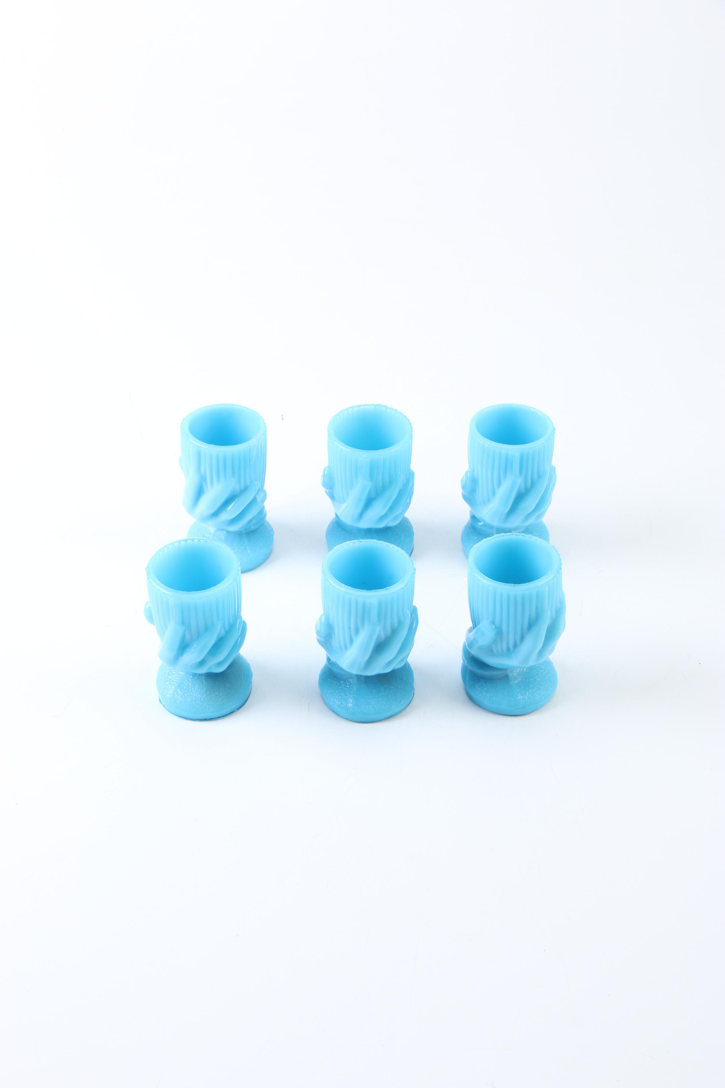 Portieux Vallerysthal Blue Opaline Glass "Beggar's Hand" Toothpick Holders