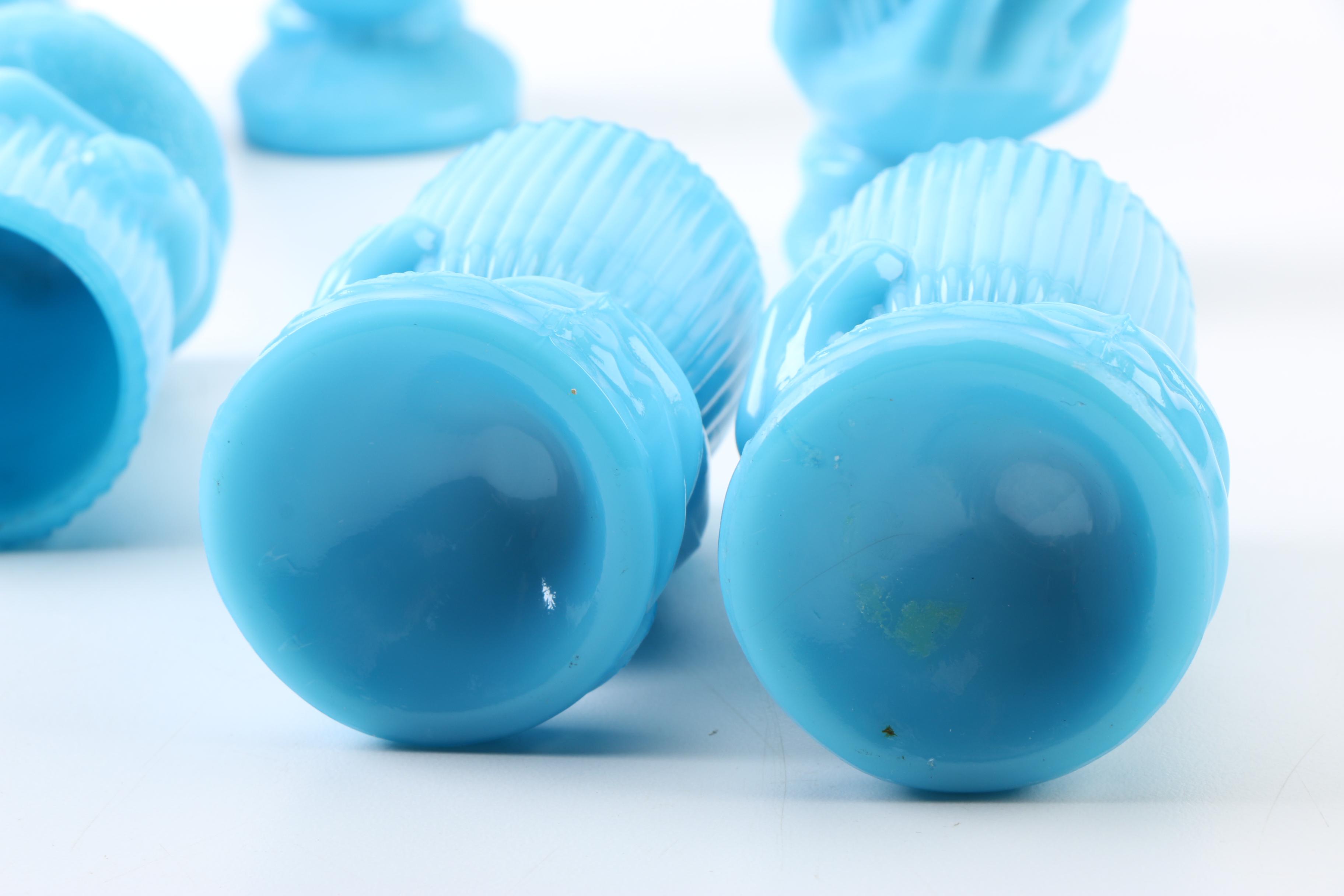 Portieux Vallerysthal Blue Opaline Glass "Beggar's Hand" Toothpick Holders