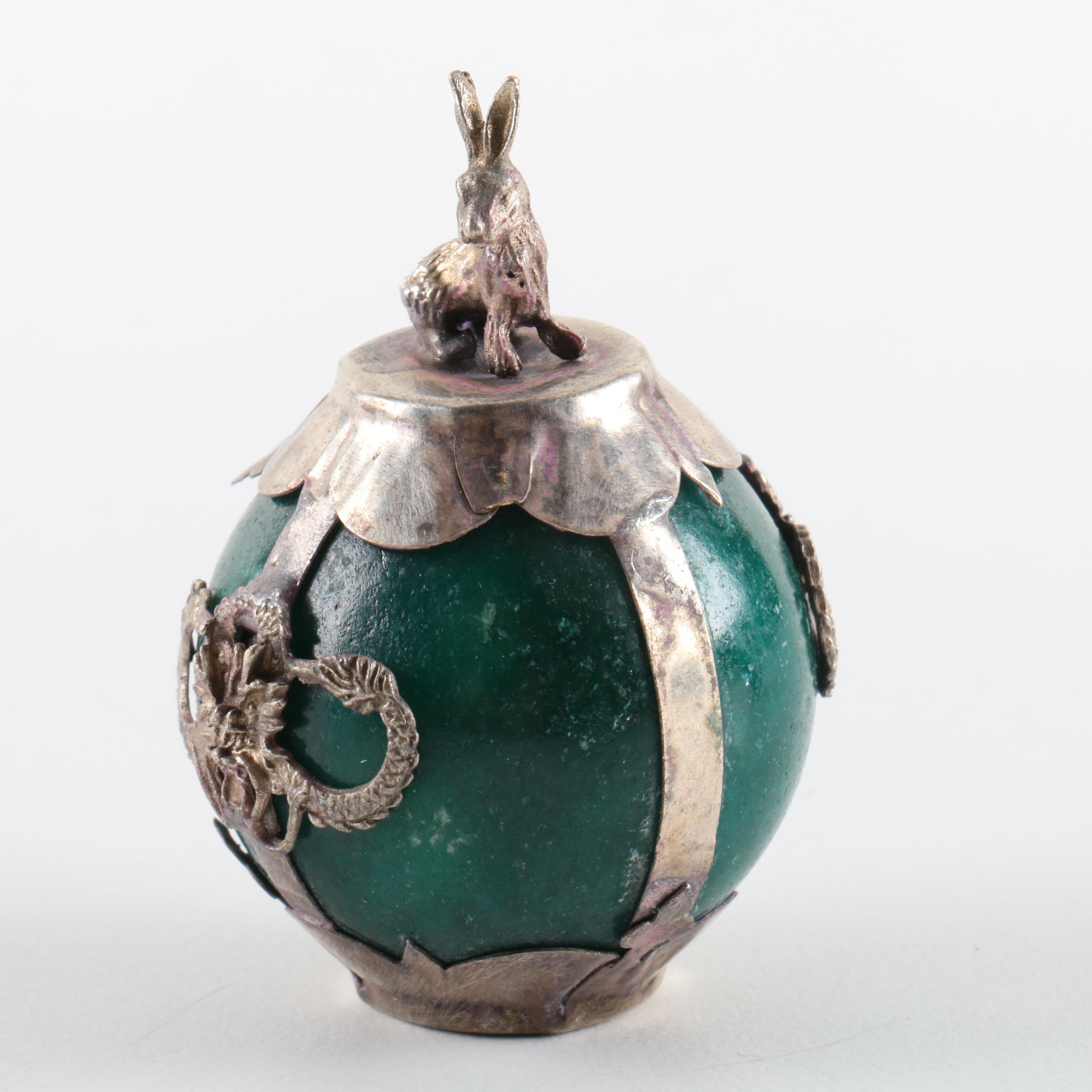 Ornate Figurative Metal Wrapped Dyed Marble Chinese Hat Finial Style Orbs