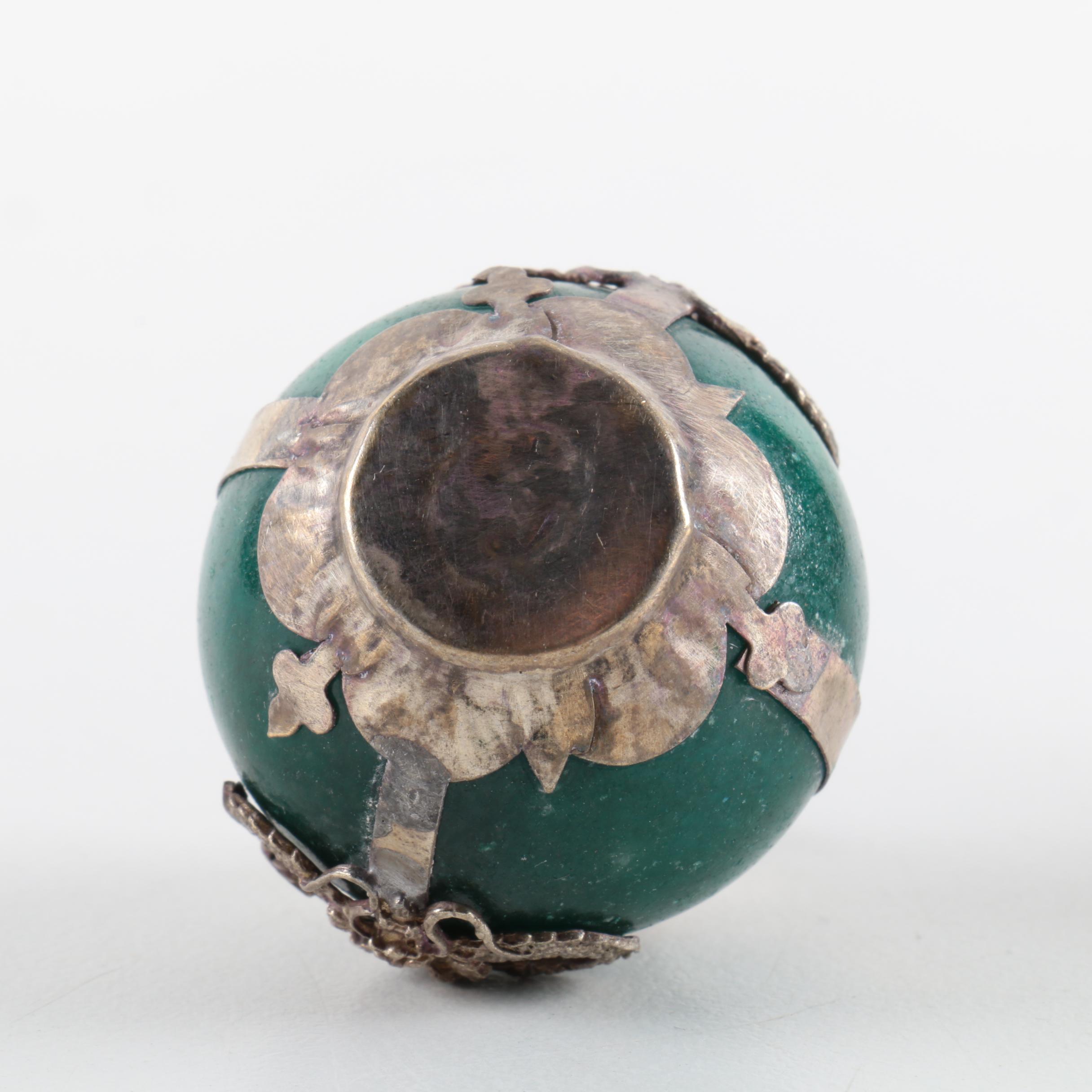 Ornate Figurative Metal Wrapped Dyed Marble Chinese Hat Finial Style Orbs