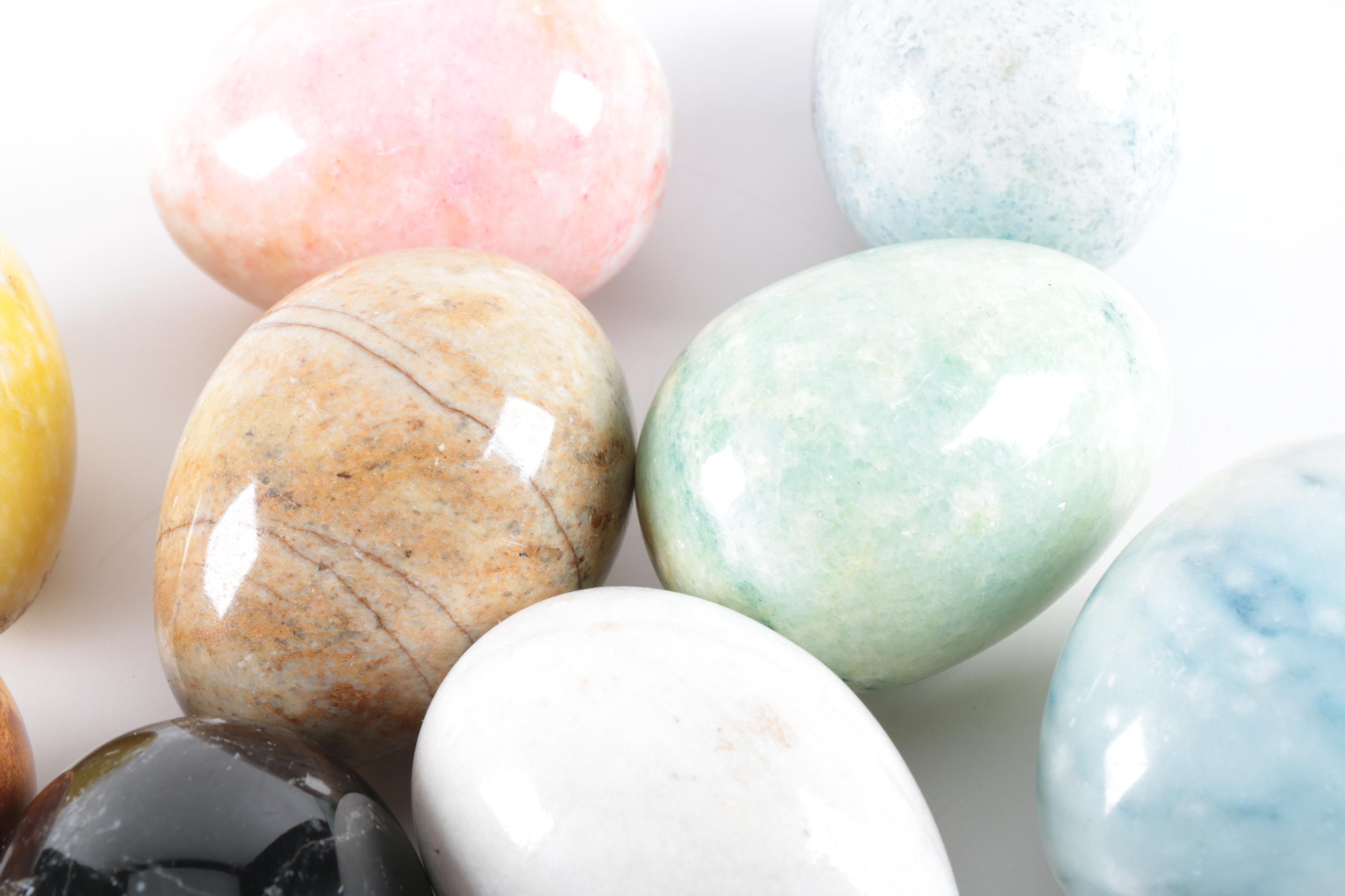 Dyed Alabaster and Marble Decorative Eggs