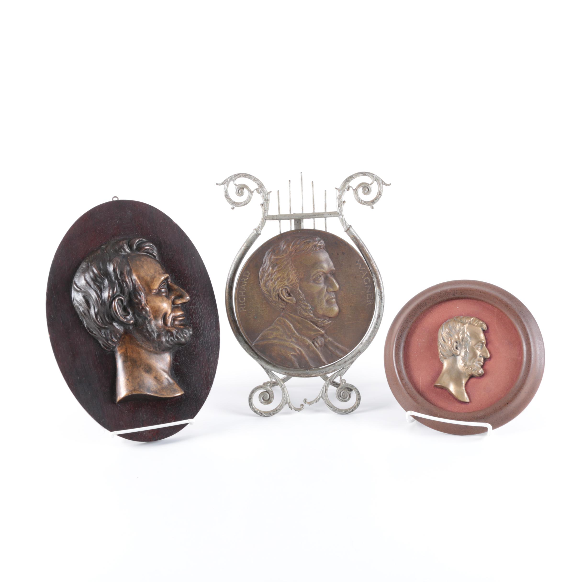 Vintage Decorative Plaques Featuring Lincoln and Wagner