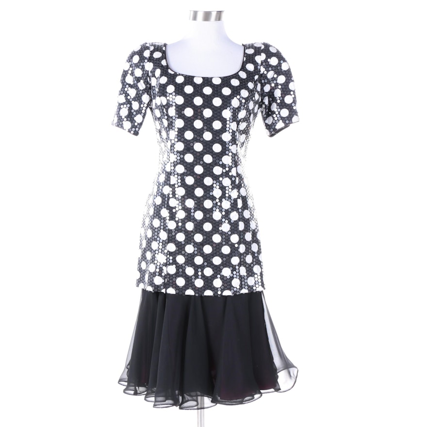 Vintage Lillie Rubin Sequined Polka Dot Dress with Chiffon Style Skirt