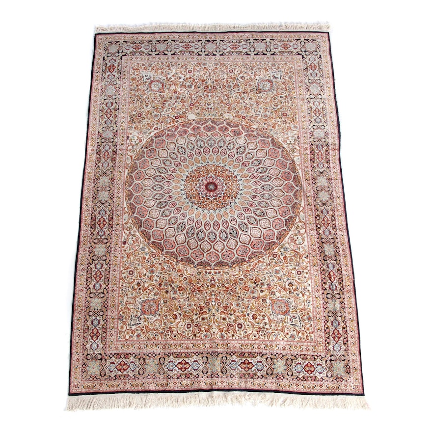 Finely Hand-Knotted Persian Qom Silk Area Rug