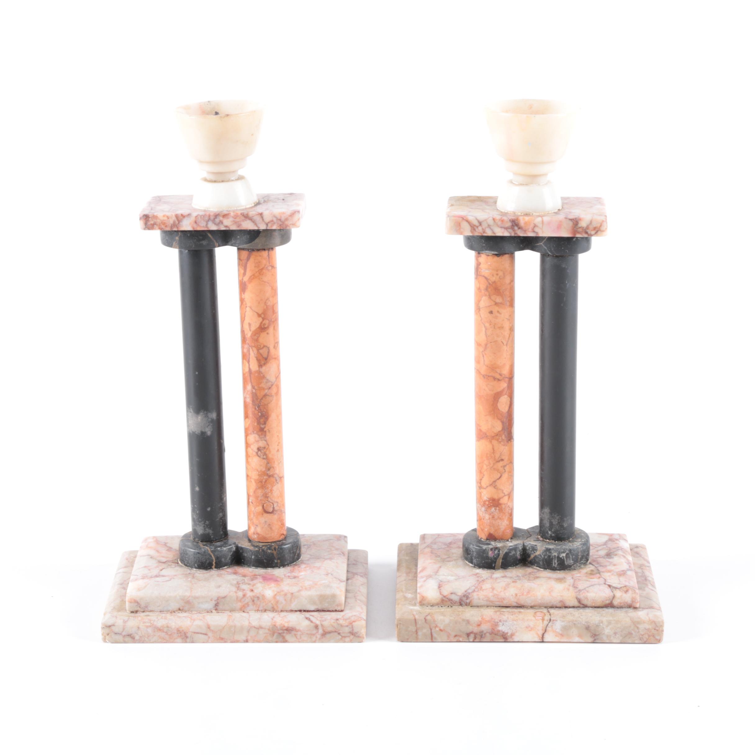 Columnar Stone Candlestick Holders