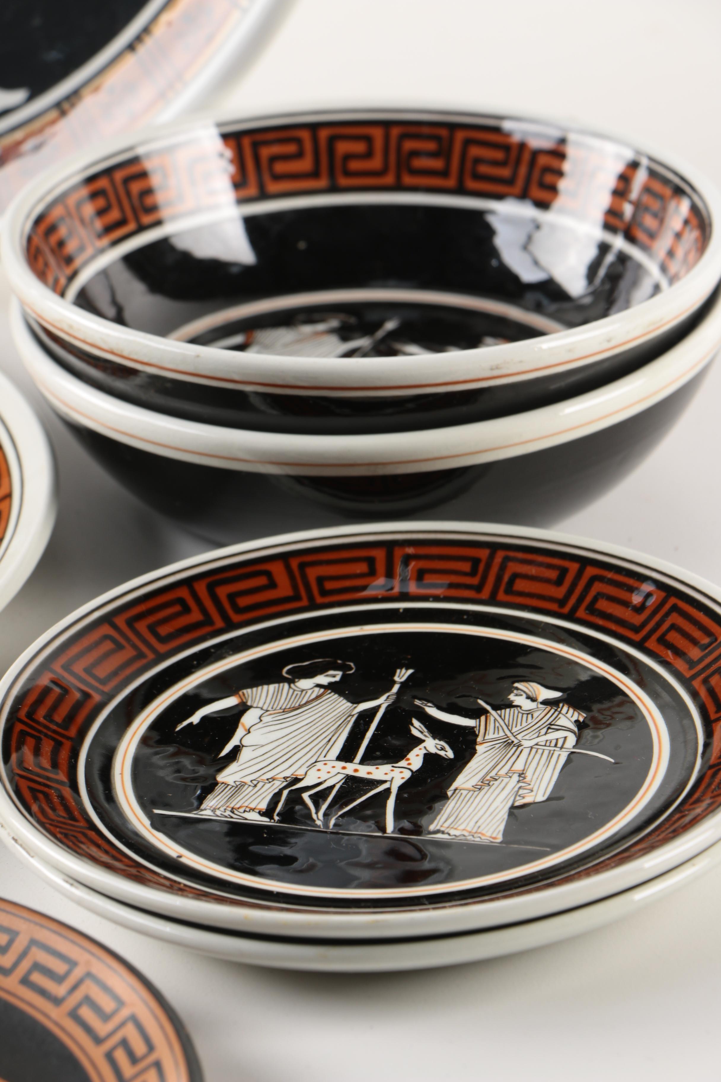 Hand-Painted Greek Souvenir Ceramic Plates and Bowls