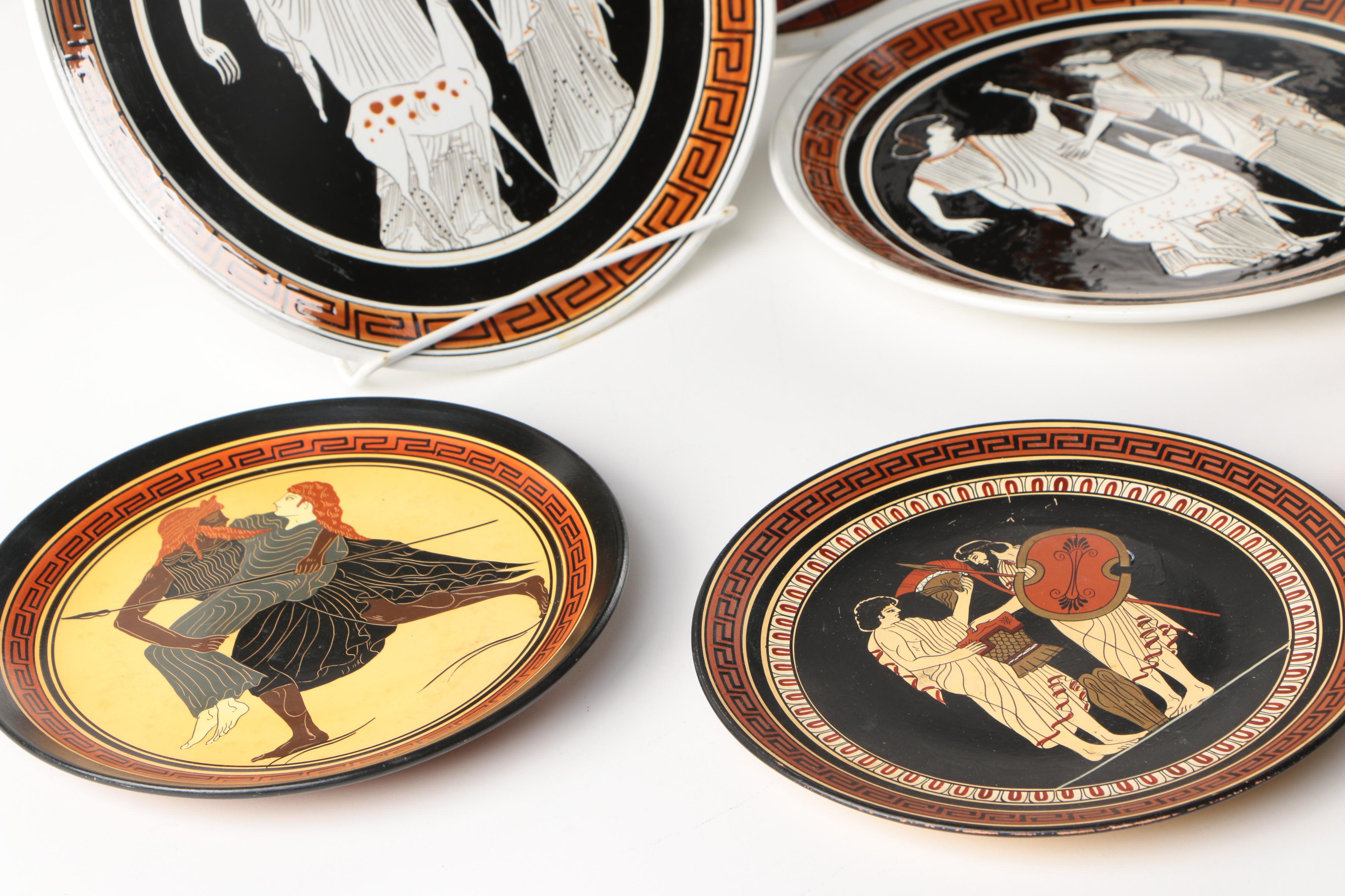 Hand-Painted Greek Souvenir Ceramic Plates and Bowls