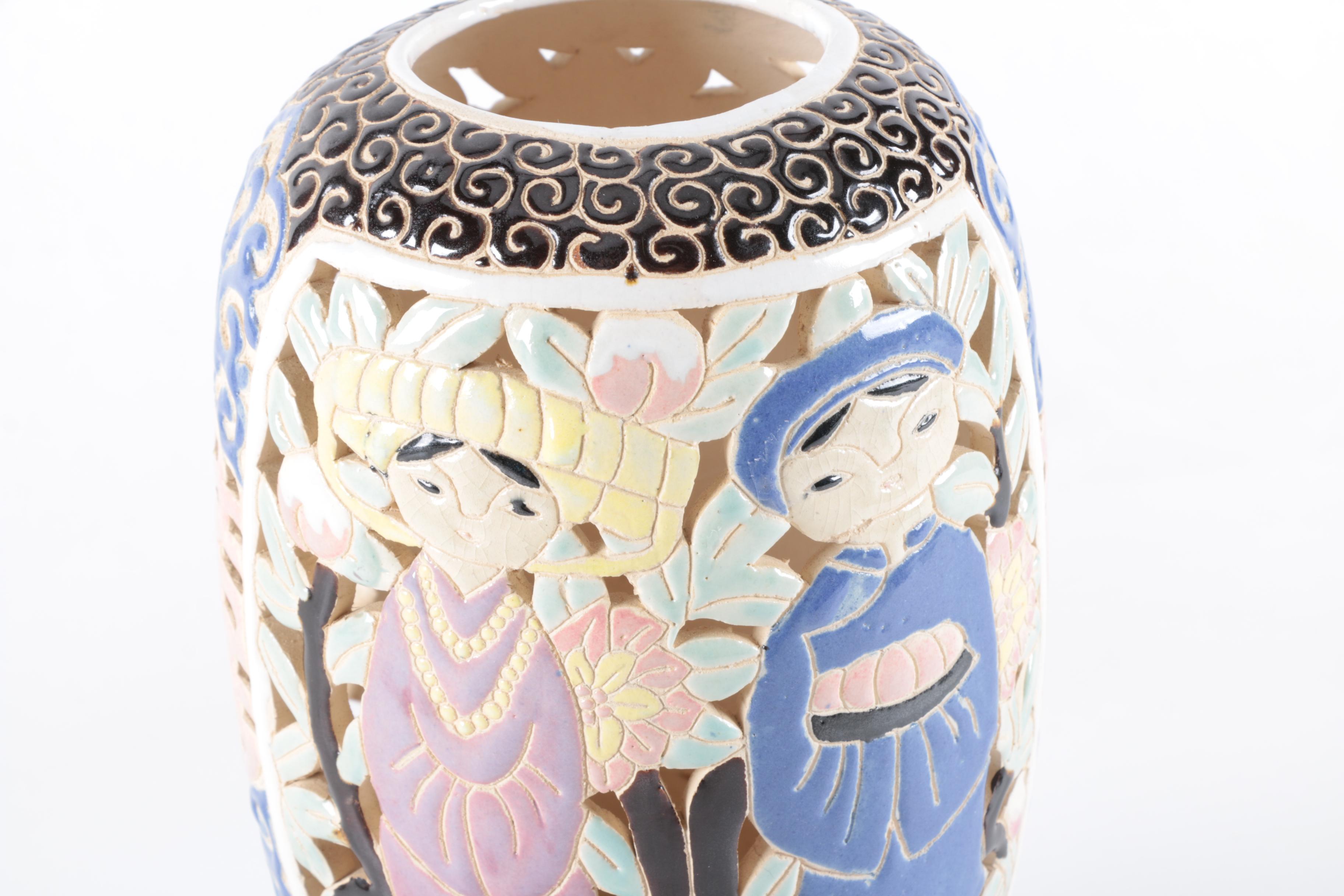 Vintage Vietnamese Dona Decorative Ceramic Jar