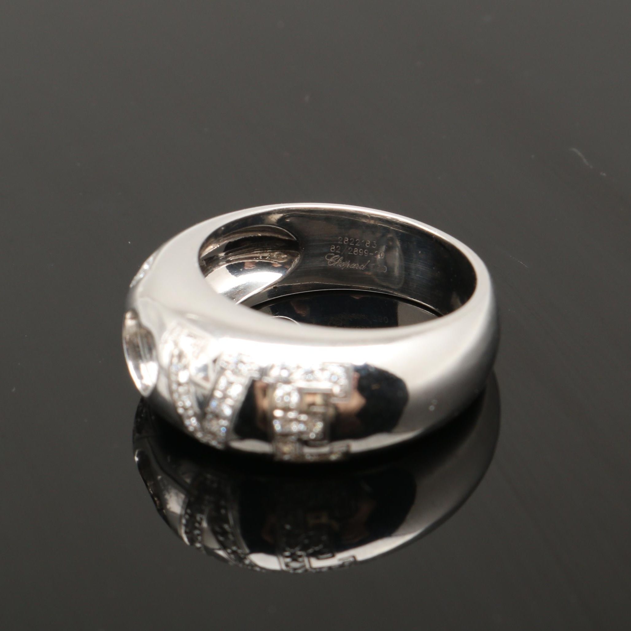 Chopard 18K White Gold Diamond "Happy Diamonds Collection" LOVE Ring