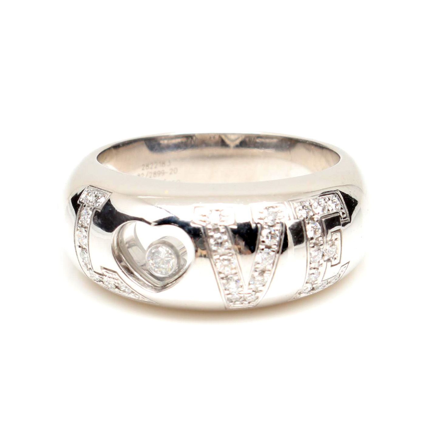 Chopard 18K White Gold Diamond "Happy Diamonds Collection" LOVE Ring