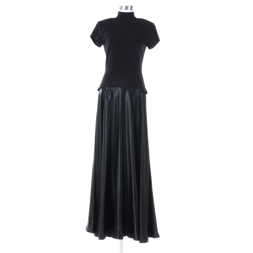 Tadashi Black Short Sleeve Nylon Blend Turtleneck Gown