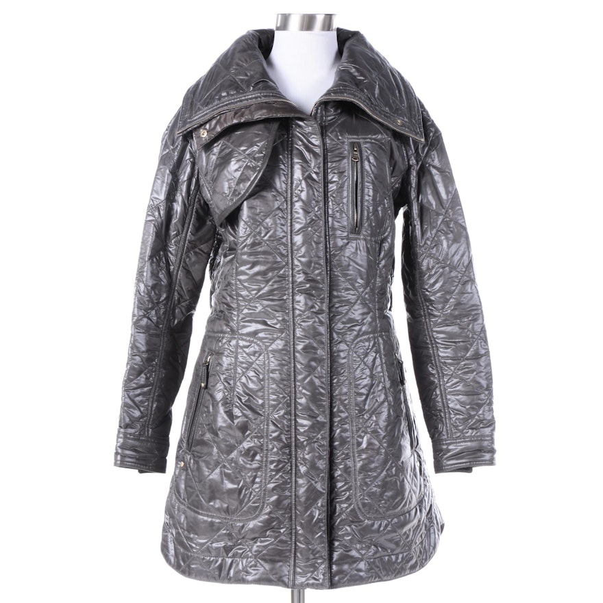 Tod's Dark Gray Quilted Jacket with Lambskin Trim