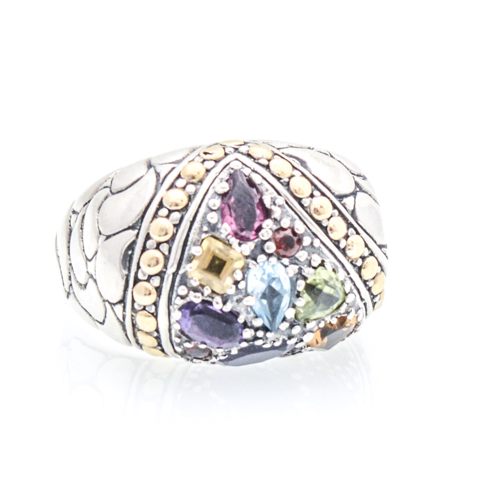 18K Gold and Sterling Silver Ring with Gemstones by Robert Manse