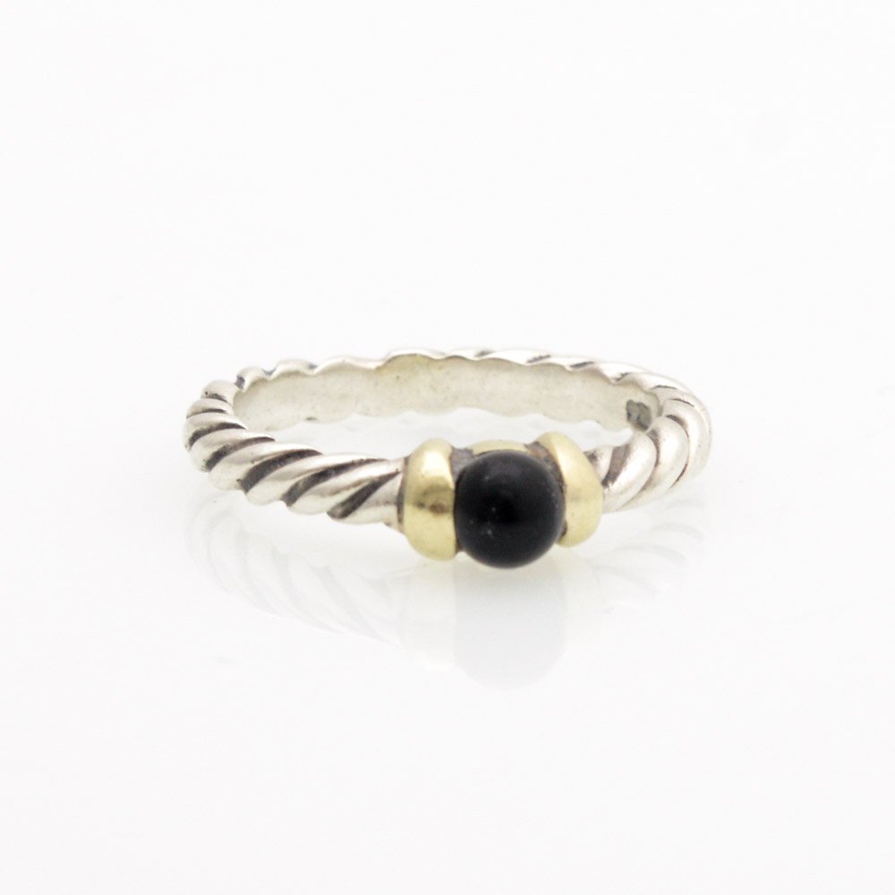David Yurman 14K Gold, Sterling Silver, and Onyx Ring