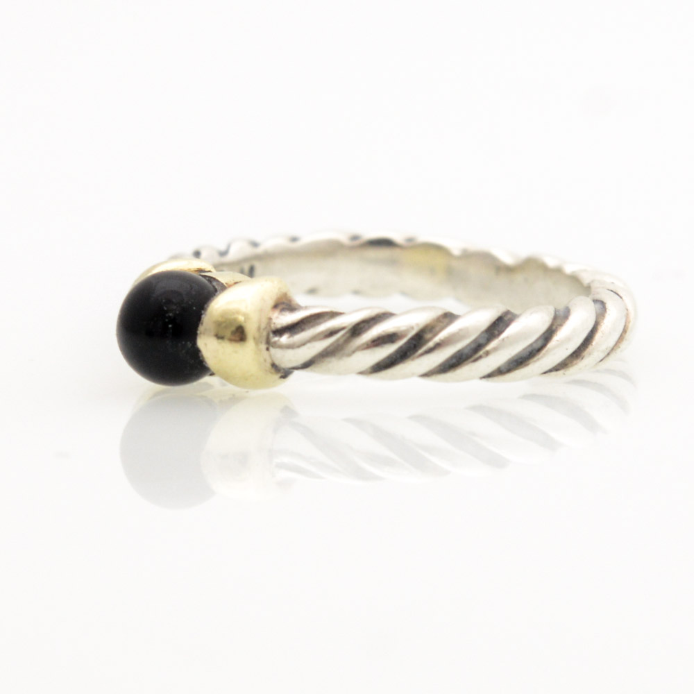 David Yurman 14K Gold, Sterling Silver, and Onyx Ring