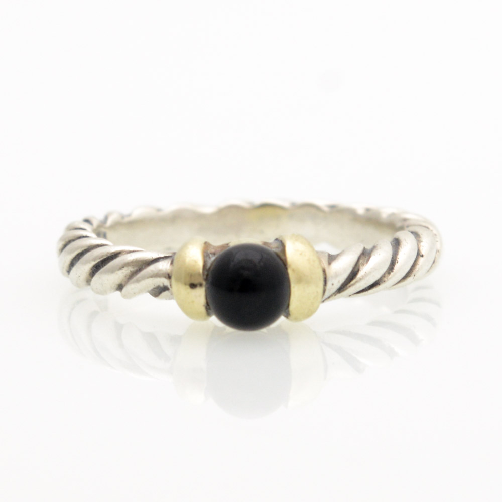 David Yurman 14K Gold, Sterling Silver, and Onyx Ring