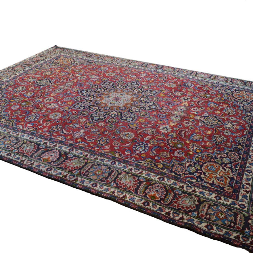 Vinatge Hand-Knotted Persian Mashad Rug Signed Ghoparvar