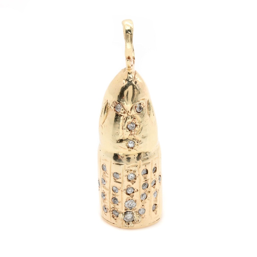 14K Yellow Gold Diamond Bullet Pendant