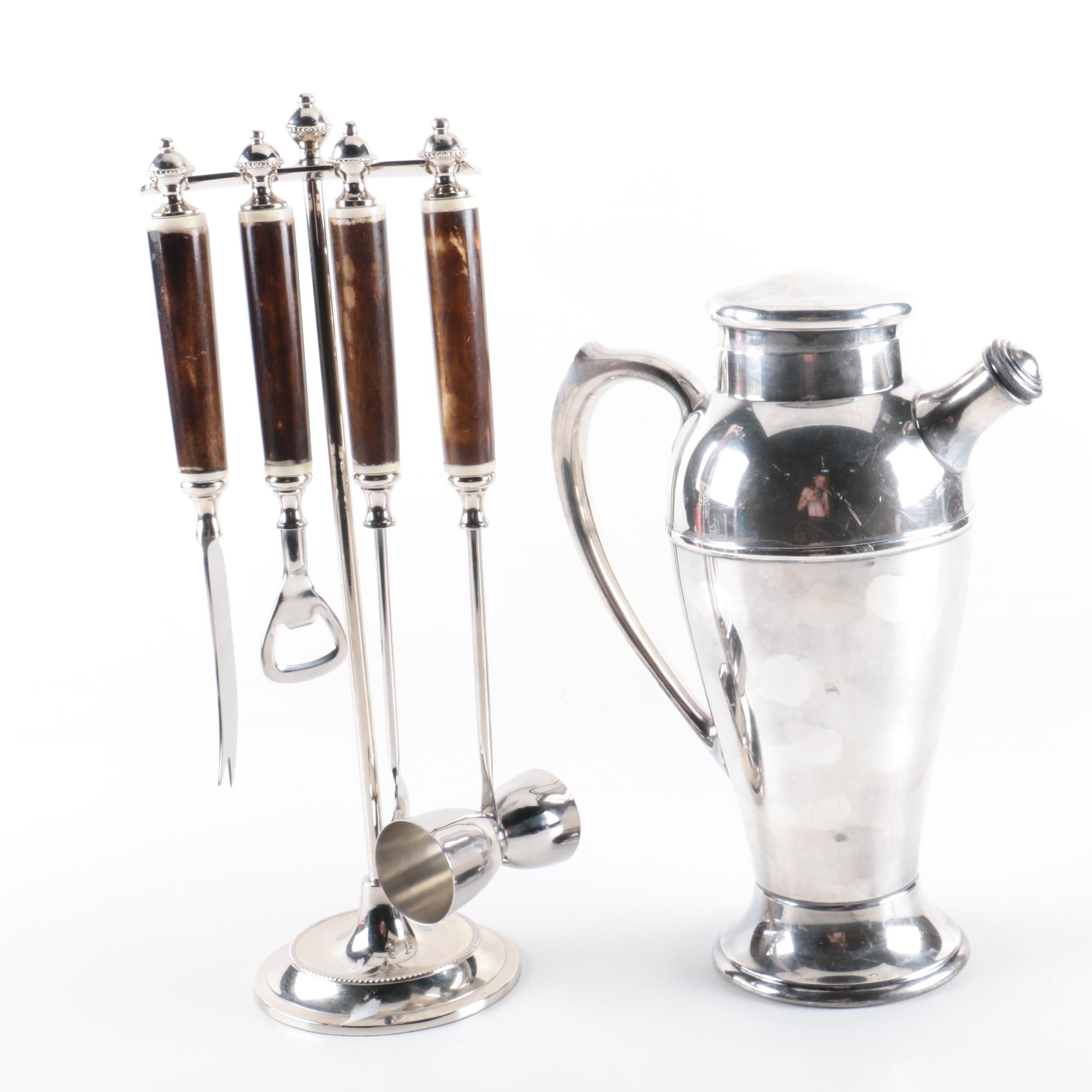 International Silver Company Bar Shaker and Resin Handled Bar Set