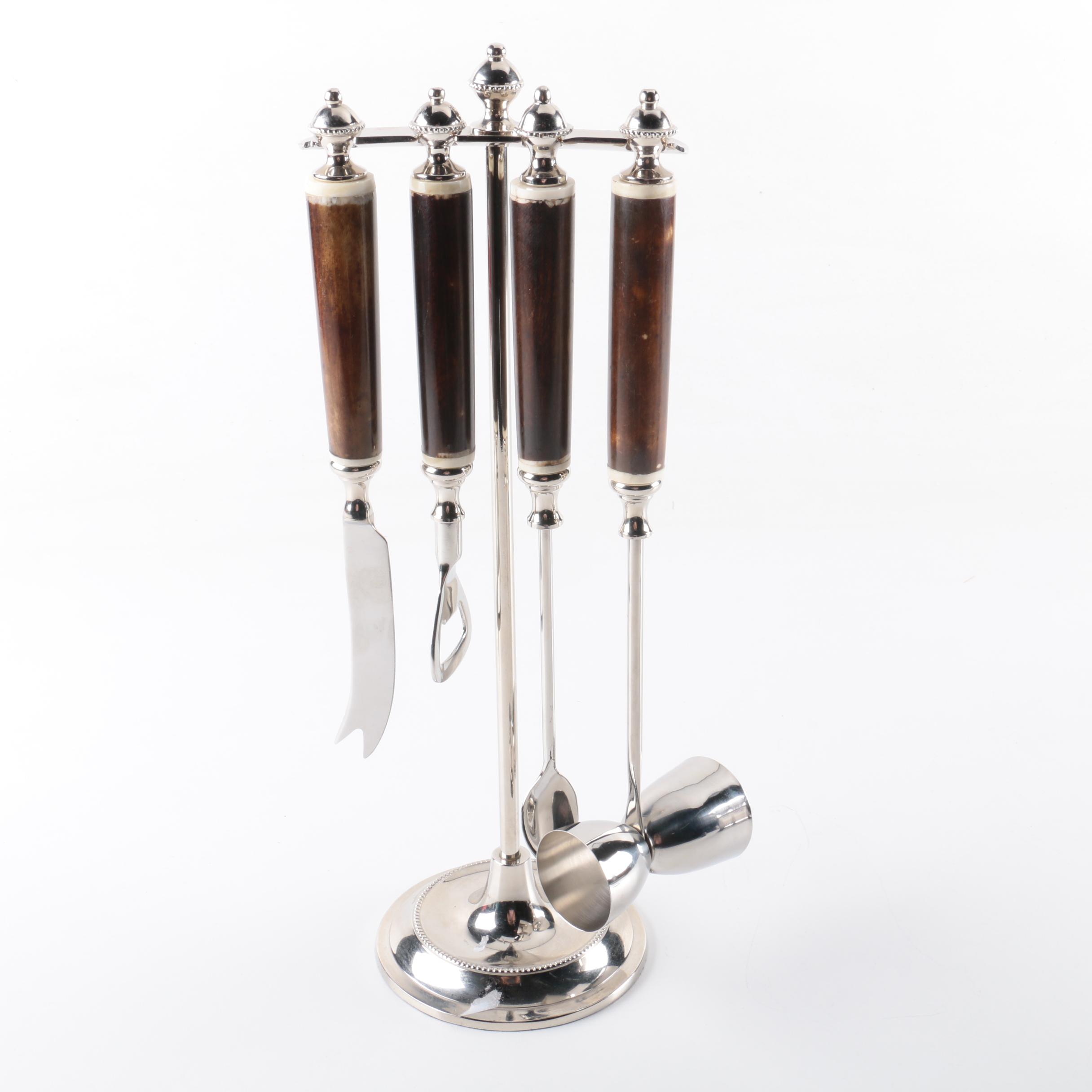 International Silver Company Bar Shaker and Resin Handled Bar Set