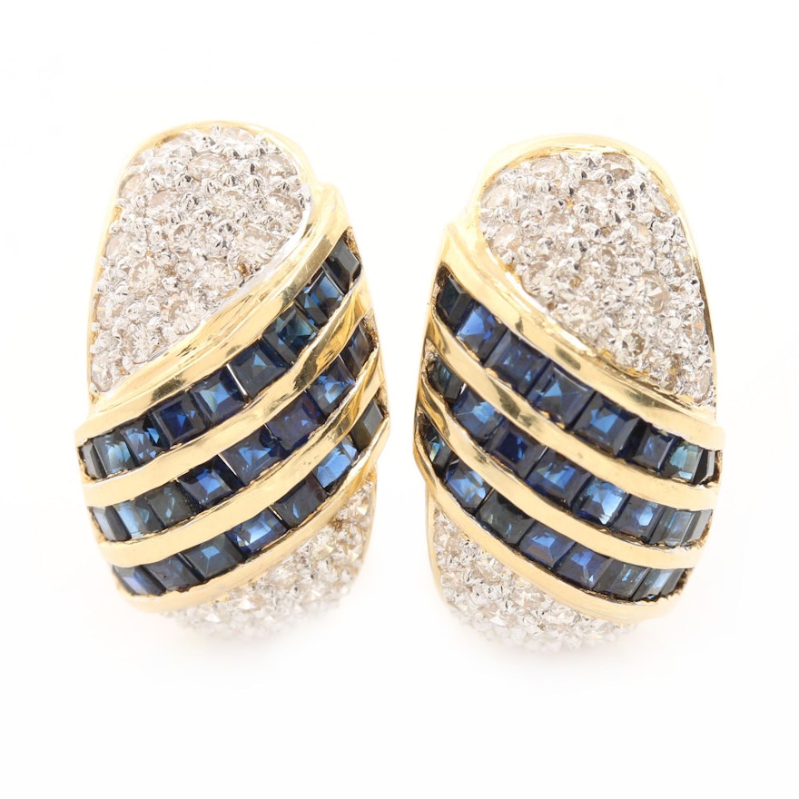 18K Yellow Gold Sapphire and 1.53 CTW Diamond Earrings