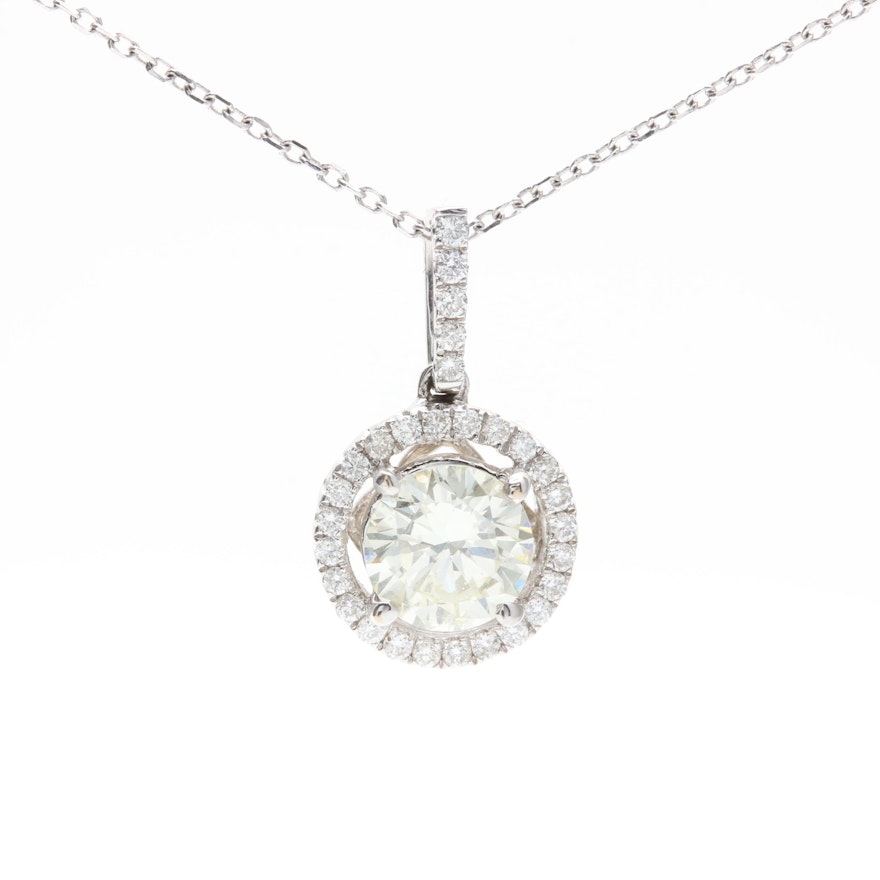 14K and 18K White Gold 0.88 CTW Diamond Pendant Necklace