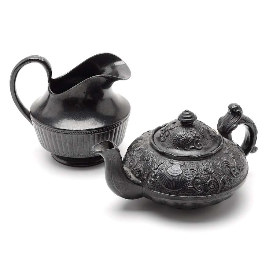 19th Century Jackfield Staffordshire "Take Away" Teapot And Creamer