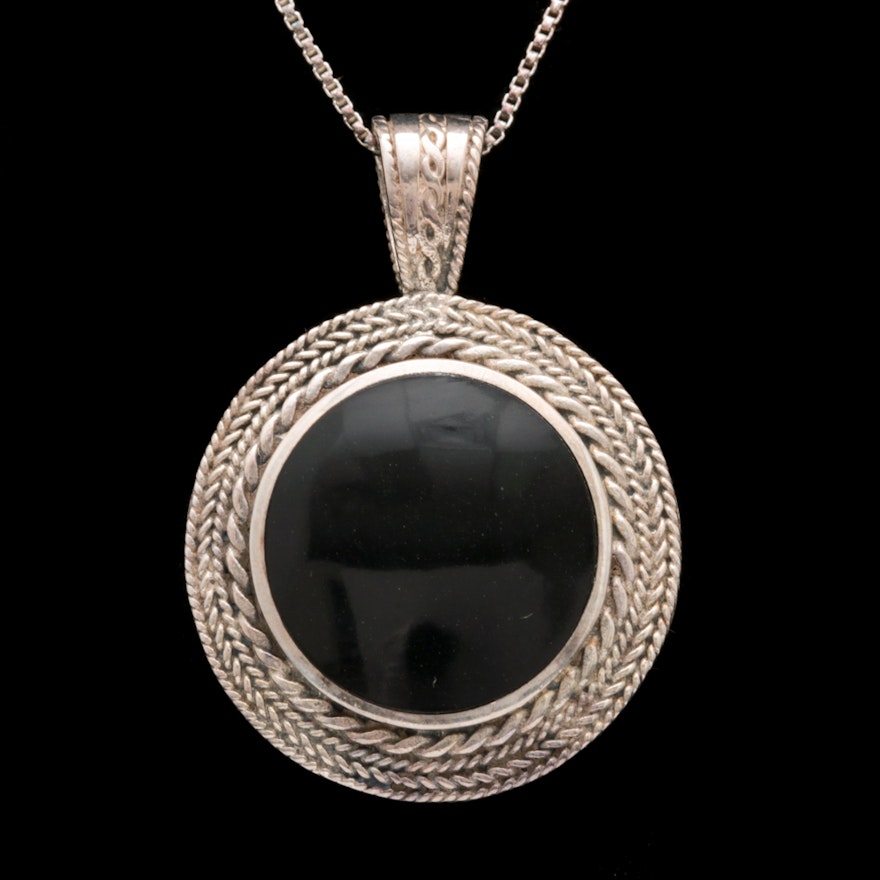 Sterling Silver and Black Chalcedony Pendant with Chain